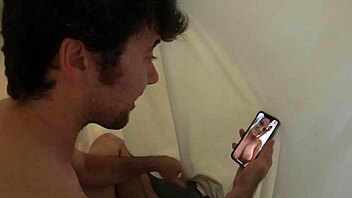 stepmom assists stepson with release in the bathroom for a natural homemade moment