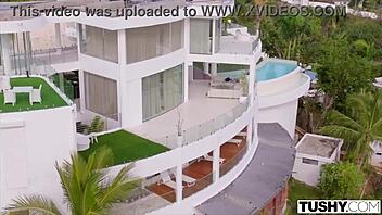 Tushy Gorgeous April Lives Her Double Penetration Fantasy With Hairy Brunette In Lingerie Getting Assfucked And Facial