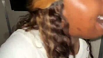 Ebony BBW throats strangers' BBC at the glory hole