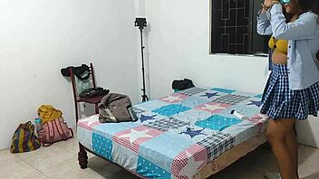 Intense student whore action at only 18 years old with big natural tits in uniform homemade.