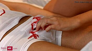 Small-breasted brunette sucks cock and gets fucked hard to creampie