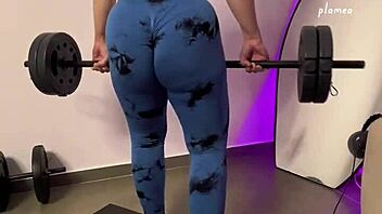 Big butt teases in thong shorts and leggings during workout