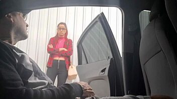 Risky Public Masturbation on Street for Punk Redhead Flashing Near Student at Bus Stop Outdoors