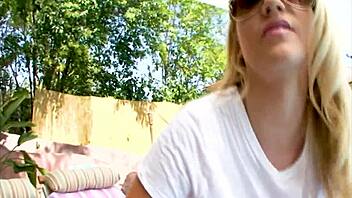 hey jessi stone, that cute blonde pov blowjob by the pool ends with huge facial cum