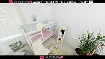 How does blonde milka way with shaved pussy fuck passionately moaning loudly in vr with monster cock?