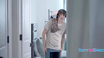 Young petite teen shaves pussy before taking massive cock in pov ass fucking session