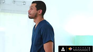 fantasy massage session where stacked tattooed babe handles large tool in her ideal curvy backside easily