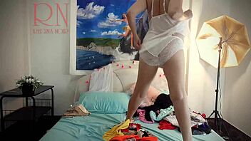 Lady elegantly switches underwear revealing her cute charms 😊