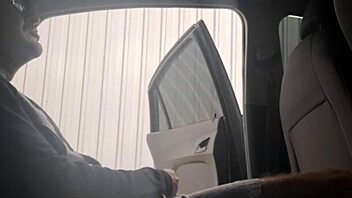 Risky Public Masturbation on Street for Punk Redhead Flashing Near Student at Bus Stop Outdoors