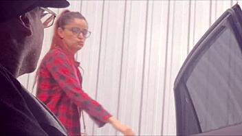 Risky Public Masturbation on Street for Punk Redhead Flashing Near Student at Bus Stop Outdoors