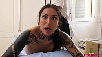 Oh wow, this busty married milf teacher gets a huge massage from monster cock in shaved pussy!