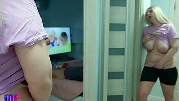 Young blonde with big natural tits spies on older man in solo roleplay part 4