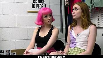 Shoplifter Girls Feel Desperate to Do Anything for Freedom in Garage Threesome