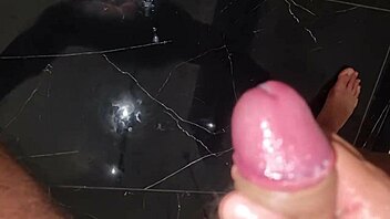 She MOANS and SPITS on his BIG COCK, giving a slow intense HANDJOB with lots of CUM to SWALLOW - try not to CUM if you can!
