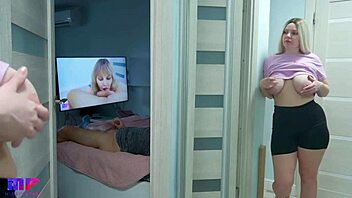 Young blonde with big natural tits spies on older man in solo roleplay part 4