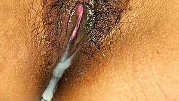 latina milf's wet pussy drips in close-up view, ending with creamy finish in sensual missionary