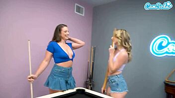 on camsoda, two horny hot milf lesbians went wild on the pool table with scissoring