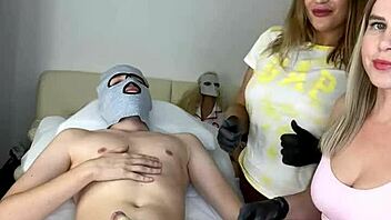 Sugarnadya and Nataligreen team up to depilate client's penis with four hands in close-up session