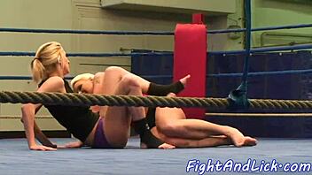 European big tits babe wrestles busty lesbian