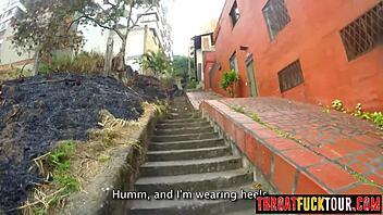 Marcela eagerly sucked on a massive white cock while her perfect Latina ass enjoyed intense deepthroat action