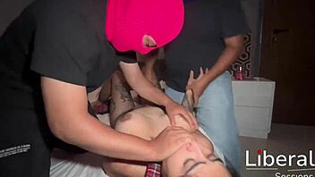 Sexy student gets surprised by two classmates