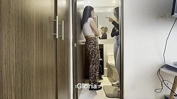 Why don't you join me in the bathroom? whispers the slutty blonde to her friend's Latina wife for taboo pussy licking