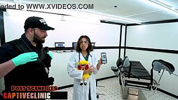 I feel so humiliated as two male police strip search me, the crooked cop Mara Luv, at Rikers Island after arrest in this full movie at BondageClinic.