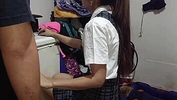 hey, this peruvian babe sneaks in and ends learning session with wet pussy oral fun