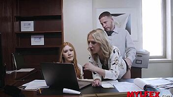 I'm bending over the desk as my boss and secretary introduce me with rough fucking in the office