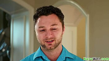 busty teen masseuse readies client for nuru massage in the shower with brad sterling and charlotte sins