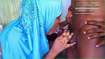 Oh doctor, fuck my wet pussy with that big black cock right here in the office! screams the patient