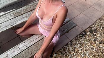 why is this italian milf flashing her shaved pussy outdoors?