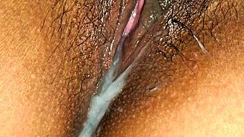 latina milf's wet pussy drips in close-up view, ending with creamy finish in sensual missionary