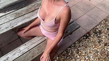 why is this italian milf flashing her shaved pussy outdoors?