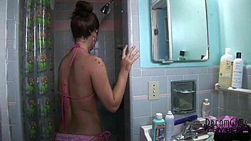 two wild party girls hit the florida beach in bikinis for a tanned shower adventure