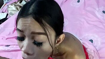 This white cock tests out her tight shaved pussy in the bedroom with deepthroat blowjob and cowgirl riding for the first time