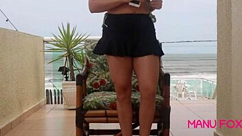 Manu fox gets caught masturbating at home near the beach.