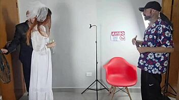 Bride Cheats on Husband with Photographer in Stockings and Heels for Facial Finish