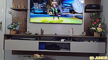 hey gorgeous girl stops gaming to ride that big cock bareback full on red and sheer