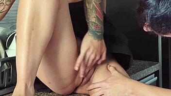 Colombian Model with Tattoos and Muscular Body Sucks Cock from Tall Skinny Brunette