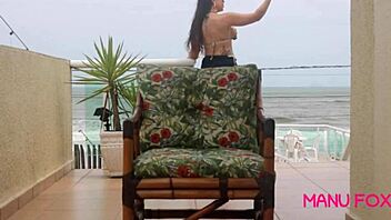 Manu fox gets caught masturbating at home near the beach.