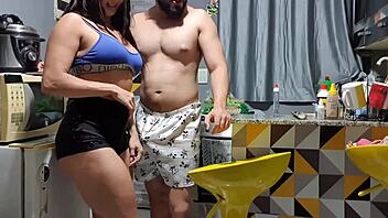 Amateur latina with big clit gets anal in kitchen exhibitionist style