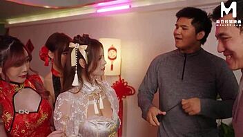 Modelmedia asia hosts chinese new year sex orgy with long-haired asian babes licking pussies