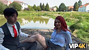 Why not show off my red lingerie and get fucked in public while you watch, boyfriend?