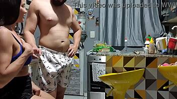 Amateur latina with big clit gets anal in kitchen exhibitionist style