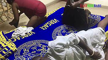 Threesome group banged on shared bed with husband and friend