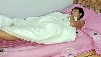 This white cock tests out her tight shaved pussy in the bedroom with deepthroat blowjob and cowgirl riding for the first time