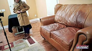 Skinny dirty blonde coed sabrina masturbates shaved pussy and takes hard interracial fucking