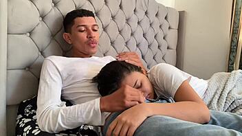 perverted guy shoves his big cock in my mouth until he cums hard inside