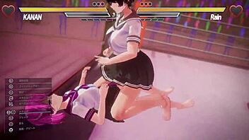 Busty lesbian duo engages in intense passionate pussy play battle.